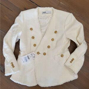 NWT-Zara Women's Cream Blazer with Gold Buttons.